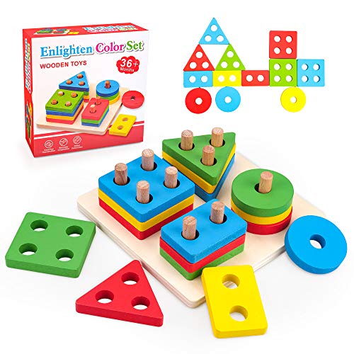Hubery Juguetes para niños Montessori 12-36 Meses Regalos de cumpleaños 2-4 años Juguetes educativos de Madera Niños y niñas Clasificador de Formas Juguetes