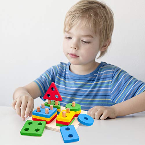 Hubery Juguetes para niños Montessori 12-36 Meses Regalos de cumpleaños 2-4 años Juguetes educativos de Madera Niños y niñas Clasificador de Formas Juguetes