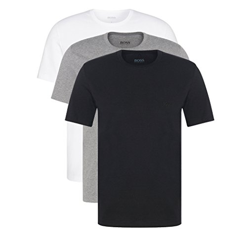 Hugo Boss - Juego de 3 camisetas (cuello redondo, manga corta, corte regular), color blanco o negro Farbmix weiss, grau, schwarz XX-Large