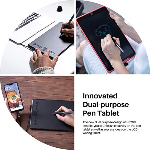HUION Inspiroy Ink H320M (Negro) Tableta de Dibujo gráfico Lápiz de Escritura LCD de Doble Uso Tableta ± 60 ° Tilt Pen sin batería 11 Teclas de Acceso rápido para Android 6.0 Windows y Mac OS