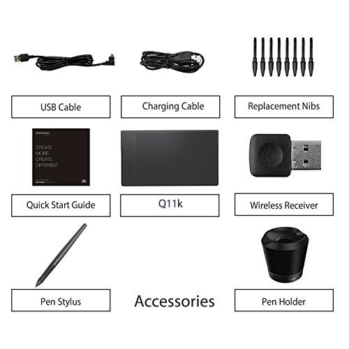 HUION Inspiroy Q11K Tableta Gráfica, Tableta Gráfica de Dibujo Inalámbrica con Gran Espacio de Trabajo de 11 x 6,875 Pulgadas, 8 Teclas Express, Presión del lápiz 8192, Compatible con Windows y macOS