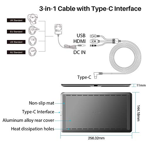 HUION KAMVAS Pro 12 Tableta Gráfica con Pantalla, Monitor de Dibujo Gráfico de 11,6 Pulgadas, Pantalla de Vidrio Antideslumbrante, 120% sRGB, Inclinación de ± 60 °, 4 Teclas Express, 1 Barra Táctil