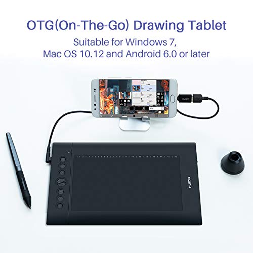 HUION Tableta gráfica H610PRO V2 con lápiz táctil sin Pilas, 8192 Niveles de presión con función de inclinación, 8 Teclas de presión y 16 Teclas programable