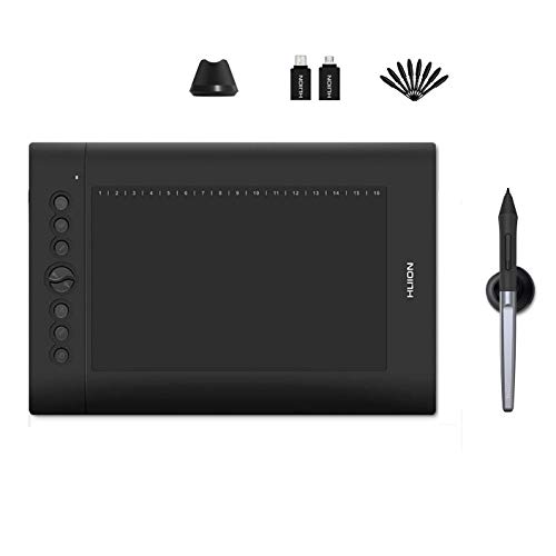 HUION Tableta gráfica H610PRO V2 con lápiz táctil sin Pilas, 8192 Niveles de presión con función de inclinación, 8 Teclas de presión y 16 Teclas programable