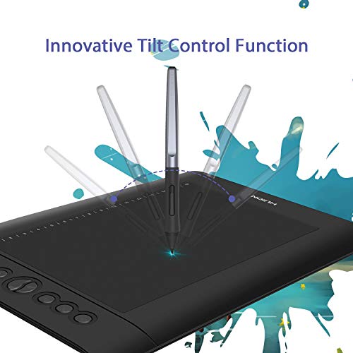 HUION Tableta gráfica H610PRO V2 con lápiz táctil sin Pilas, 8192 Niveles de presión con función de inclinación, 8 Teclas de presión y 16 Teclas programable
