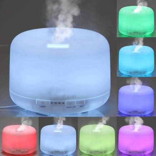 Humidificador Aceites Esenciales 500ml Aiho Difusor Aromaterapia Ultrasonico 7-Color LED 4 Ajustes de Tiempo Para Yoga Spa Hogar Oficina Dormitorio (Blanco)