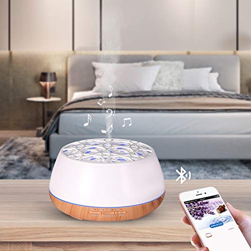 Humidificador Aromaterapia Ultrasónico 400mL, Difusor de Aceites Esenciales con Altavoces Bluetooth, Operación Silenciosa, 10 Horas, Aroma Constante, para Aromaterapia en el Hogar,Oficina,Spa, Yoga,