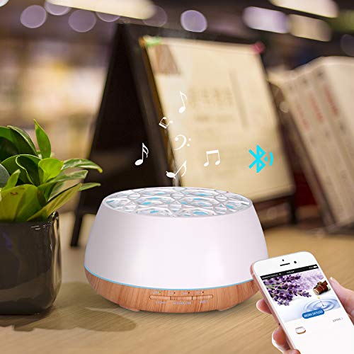 Humidificador Aromaterapia Ultrasónico 400mL, Difusor de Aceites Esenciales con Altavoces Bluetooth, Operación Silenciosa, 10 Horas, Aroma Constante, para Aromaterapia en el Hogar,Oficina,Spa, Yoga,