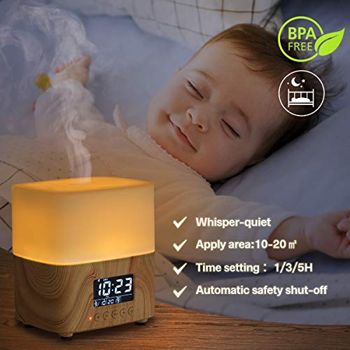 Humidificador de Aceites Esenciales 300ml, Y.F.M. Difusor de Aromaterapia - 7 Color Luz, Fución de Apagado Automático, Calendario, Ajuste del Tiempo - Humidificador Ultrasónico para Hogar/Oficina/Baño