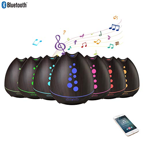 Humidificador Ultrasónico 400ml con Altavoces Bluetooth, Difusor de Aromas Humidificador, lleva mando a distancia Difusor de Aceites Esenciales, con LED de 7 colores de para Oficina, Spa, Bebé