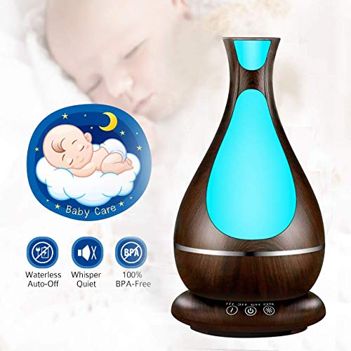 Humidificador Ultrasónico, 400ml Difusor de Aromaterapia, Difusor de Aceites Esenciales, Vaporizador,Temporizador,Purificador de Aire con LED de 7 Colores de Para Luminoterapia en el Hogar,Spa (Dark)