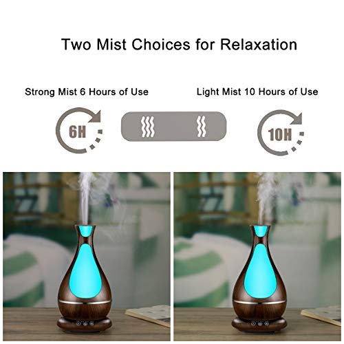 Humidificador Ultrasónico, 400ml Difusor de Aromaterapia, Difusor de Aceites Esenciales, Vaporizador,Temporizador,Purificador de Aire con LED de 7 Colores de Para Luminoterapia en el Hogar,Spa (Dark)