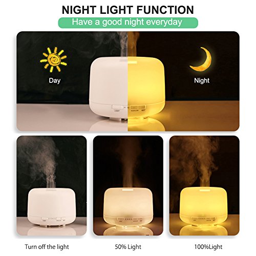 Humidificador Ultrasónico 500ml Aromaterapia Difusor de Aceites Esenciales Difusor de Aroma 4 Modos de Funcionamiento Luz LED de 7 Colores Mejorar Aire en Invierno y Ambiente en Casa Para Yoga