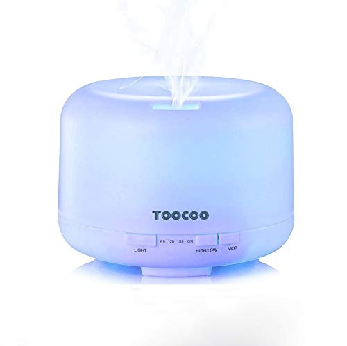 Humidificador Ultrasónico 500ml Aromaterapia Difusor de Aceites Esenciales Difusor de Aroma 4 Modos de Funcionamiento Luz LED de 7 Colores Mejorar Aire en Invierno y Ambiente en Casa Para Yoga