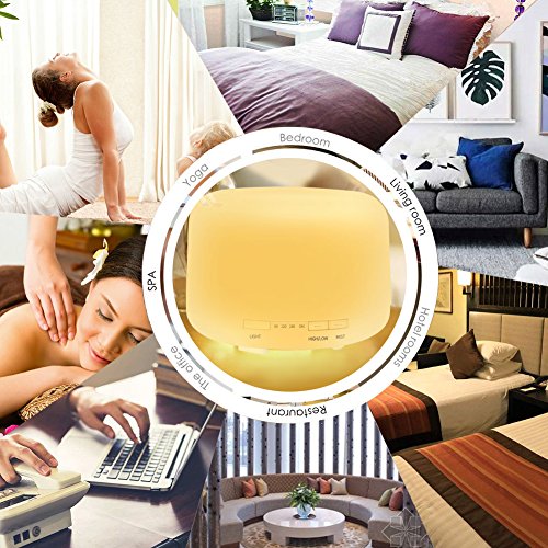 Humidificador Ultrasónico 500ml Aromaterapia Difusor de Aceites Esenciales Difusor de Aroma 4 Modos de Funcionamiento Luz LED de 7 Colores Mejorar Aire en Invierno y Ambiente en Casa Para Yoga