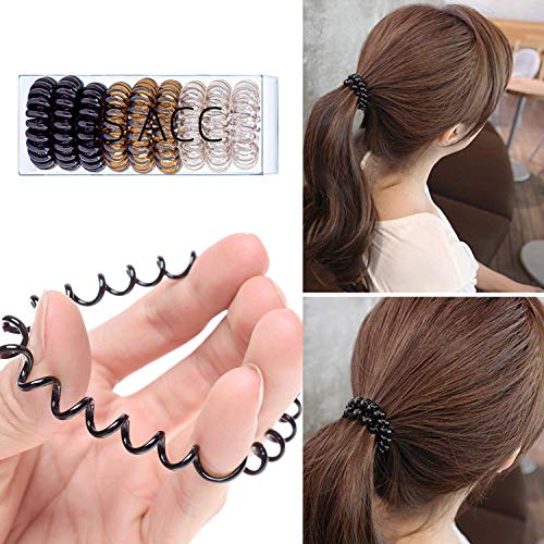 Huryfox 9 Piezas Gomas del Pelo, Espiral Elásticas Cabello Accesorios, Traceless Anillo Elástico Para el Cabello, Cable Telefónico Venda para mujer (Negro degradado)