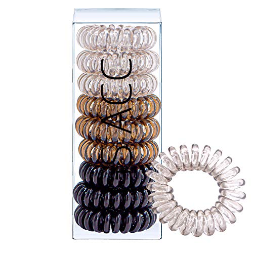 Huryfox 9 Piezas Gomas del Pelo, Espiral Elásticas Cabello Accesorios, Traceless Anillo Elástico Para el Cabello, Cable Telefónico Venda para mujer (Negro degradado)