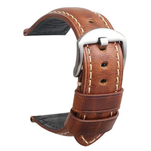 HVDHYY Correa de Reloj Cuero Vintage Banda de Repuesto Hebilla de Acero Plateado para Todo Tipo Accesorios de Reloj Deportivo Tradicional 22 mm Marrón