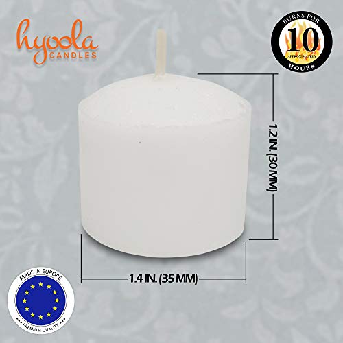 Hyoola Velas votivas europeas sin perfume – 10 horas de tiempo de combustión – Blanco – 100 unidades, fabricadas en Europa