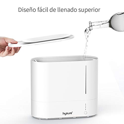 Hysure Humidificador Ultrasónico de 2,2 L, Depósito de Agua de Gran Capacidad, Apagado Automático,Blanco