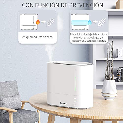 Hysure Humidificador Ultrasónico de 2,2 L, Depósito de Agua de Gran Capacidad, Apagado Automático,Blanco