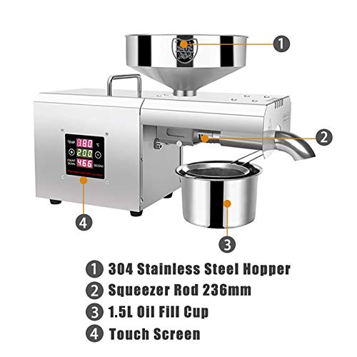 hzexun Máquina Automática Para La Prensa De Aceite Extractor De Aceite De Grado Comercial Expulsor De Aceite Para Coco, Semilla De Oliva, Lino, Maní, Ricino,Cáñamo,Semilla De Perilla,Canola,Sésamo