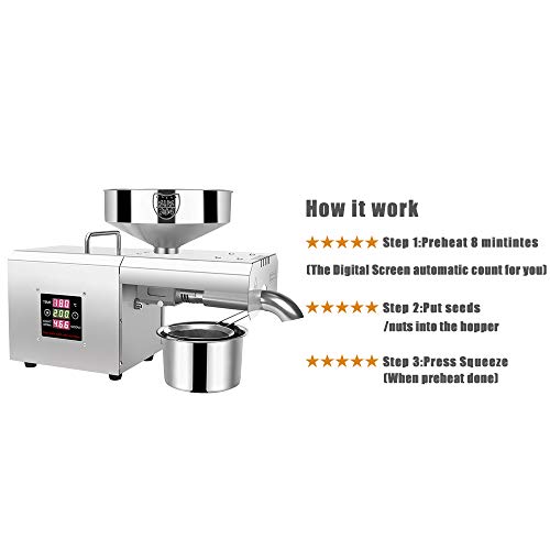 hzexun Máquina Automática Para La Prensa De Aceite Extractor De Aceite De Grado Comercial Expulsor De Aceite Para Coco, Semilla De Oliva, Lino, Maní, Ricino,Cáñamo,Semilla De Perilla,Canola,Sésamo