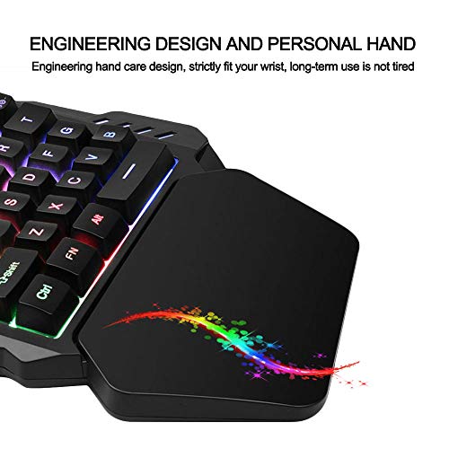 iAmotus Teclado Gaming para Una Sola Mano Ergonomica Reposamanos Rainbow LED Retroiluminación 35-Key Mini Portatil Teclado Profesional para Juegos per PC Windows/Mac（Negro）