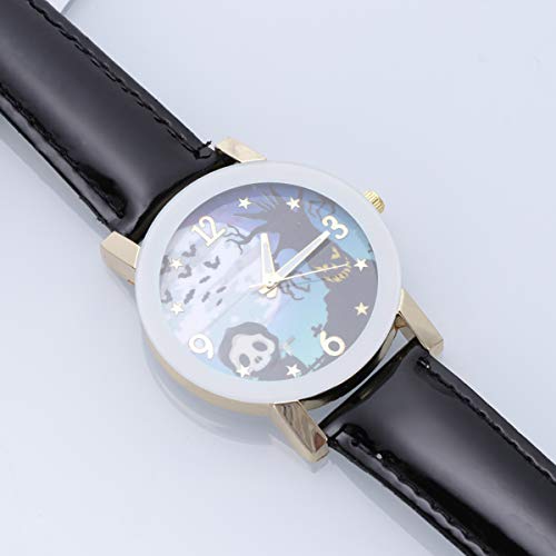 ibasenice Reloj de Cuarzo de Cuero para Mujer de Halloween Reloj de Pulsera de Cuarzo de Árbol de Brujas Fantasma Reloj de Pulsera de Actividades de Festival de Fantasma de Cuero de PU
