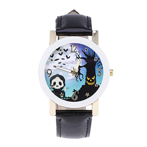 ibasenice Reloj de Cuarzo de Cuero para Mujer de Halloween Reloj de Pulsera de Cuarzo de Árbol de Brujas Fantasma Reloj de Pulsera de Actividades de Festival de Fantasma de Cuero de PU