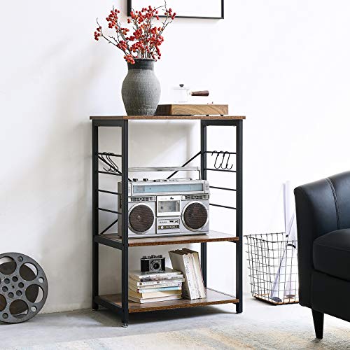 IBUYKE Estantería de Cocina, 60x40x89 cm, Estantería para Microondas con 3 Estantes, para Mini Horno, Marco de Metal con 6 Ganchos, Diseño Industrial TMJ022H