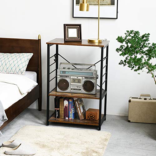 IBUYKE Estantería de Cocina, 60x40x89 cm, Estantería para Microondas con 3 Estantes, para Mini Horno, Marco de Metal con 6 Ganchos, Diseño Industrial TMJ022H