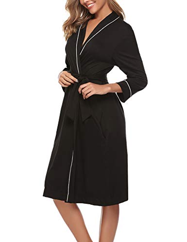 iClosam Batas Mujer Algodón Largo,Kimono con Cinturón Primavera,Ropa de Dormir Cuello en V Suave y Comodo S-XXL