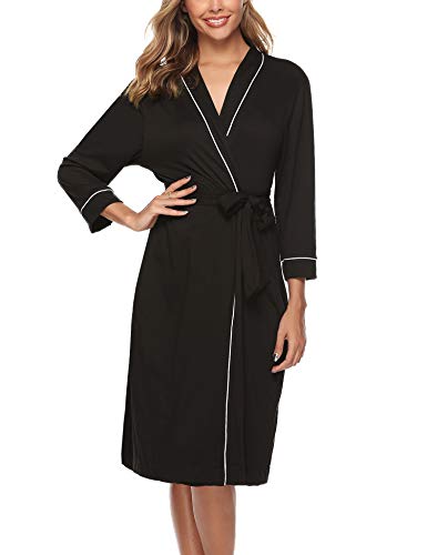iClosam Batas Mujer Algodón Largo,Kimono con Cinturón Primavera,Ropa de Dormir Cuello en V Suave y Comodo S-XXL