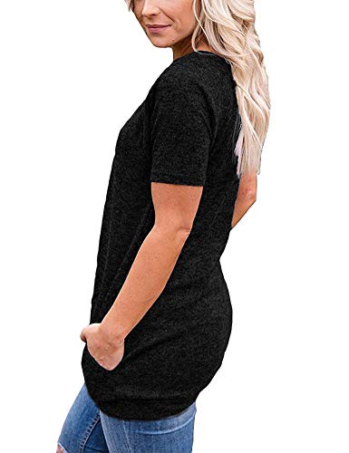 iClosam Camiseta para Mujer Verano con Cuello Redondo Túnica Loose Fit Top con Bolsillos Laterales
