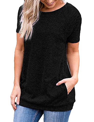 iClosam Camiseta para Mujer Verano con Cuello Redondo Túnica Loose Fit Top con Bolsillos Laterales
