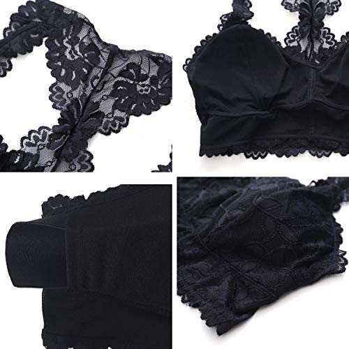 iClosam Sujetador Mujer Encaje Sexy sin Aros,Bralette Flores Bra con Rellenos Comodo y Transpirable