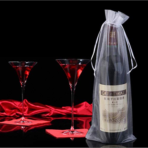 ICYANG 20 bolsas de organza para botella de vino, bolsa de regalo con cordón para Navidad, bodas, fiestas blanco