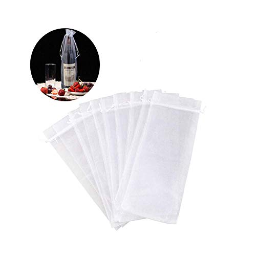 ICYANG 20 bolsas de organza para botella de vino, bolsa de regalo con cordón para Navidad, bodas, fiestas blanco