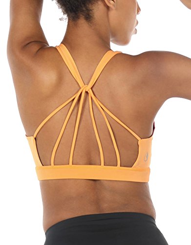 icyzone Sujetador Deportivo Yoga Diseño de Tirantes Cruzados en la Espalda Ejercicio Fitness Ropa Interior para Mujer (S, Crema de plátano)
