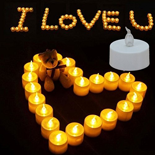Ideal Products 30 Velas LED con Efecto Parpadeante de romántica luz Amarilla. Nunca se apagan y no Hacen Humo. Especiales para Decoración, Fiestas y Celebraciones: Navidad, Halloween o San Valentín.