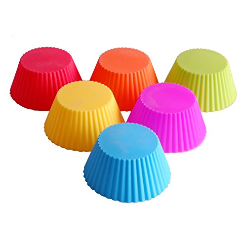 IdealHouse - 24 moldes de silicona para magdalenas. Moldes reutilizables con colores del arcoíris, para pasteles, púdines cremosos.