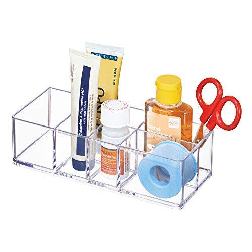 iDesign Caja botiquín para el baño o el armario, pequeña caja para medicinas de plástico con 7 compartimentos, organizador de medicamentos fácil de limpiar, transparente