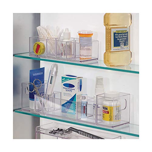 iDesign Caja botiquín para el baño o el armario, pequeña caja para medicinas de plástico con 7 compartimentos, organizador de medicamentos fácil de limpiar, transparente
