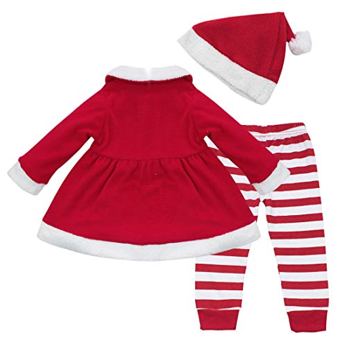 IEFIEL costume Conjuntos de Tres Piezas Navidad Reyes Disfraces Chaqueta Fiesta Vestido + Pantalones Rayas + Gorro para Bebé Niña Rojo 9-12 meses