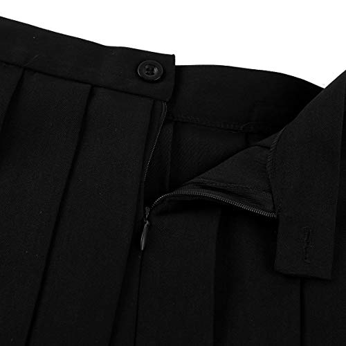 IEFIEL Falda Plisada Mujer Mini Falda Escolar Falda Corta Colegiala Uniforme Falda Escocesa Cintura Alta Elática para Chicas Negro Rayas M