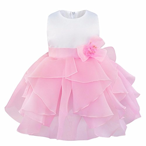 IEFIEL Vestido de Bautizo Princesa para Bebé Niña Recién Nacido (3-24 Meses) Vestido de Fiesta Flor Organza Rosa 3 años