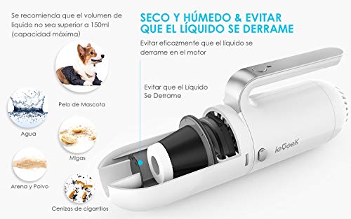 ieGeek Aspirador de Coche 8000 Pa, Versión Mejorada Aspiradora de Mano Potente con Cable de 4.5M DC 12V 130W, Aspirador Seco y Húmedo, con HEPA Filtro de Acero Inoxidable, 3 Boquillas