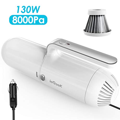 ieGeek Aspirador de Coche 8000 Pa, Versión Mejorada Aspiradora de Mano Potente con Cable de 4.5M DC 12V 130W, Aspirador Seco y Húmedo, con HEPA Filtro de Acero Inoxidable, 3 Boquillas