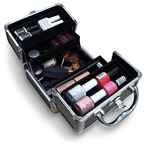 iGadgitz Home U7036 - Organizador de Maquillaje Viaje, Caja de Maquillaje, Maletín de Maquillaje - 4 x Bandejas Desplegables, Compartimento Inferior Grande y Asa de Transporte - Rosado - Pequeño